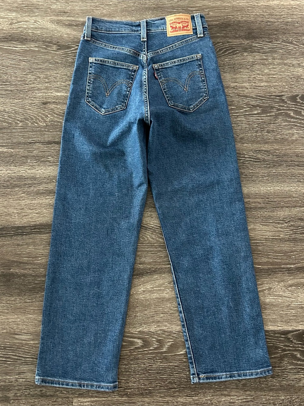 Levis Jeans 26 Ribcage Straight Ankle High Rise Button Fly Blue Denim Stretch - Picture 5 of 13